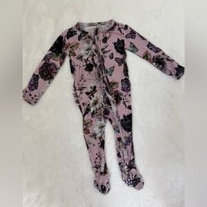 Bums & Roses 9-12m Floral Pink One-Piece Footed Pajamas